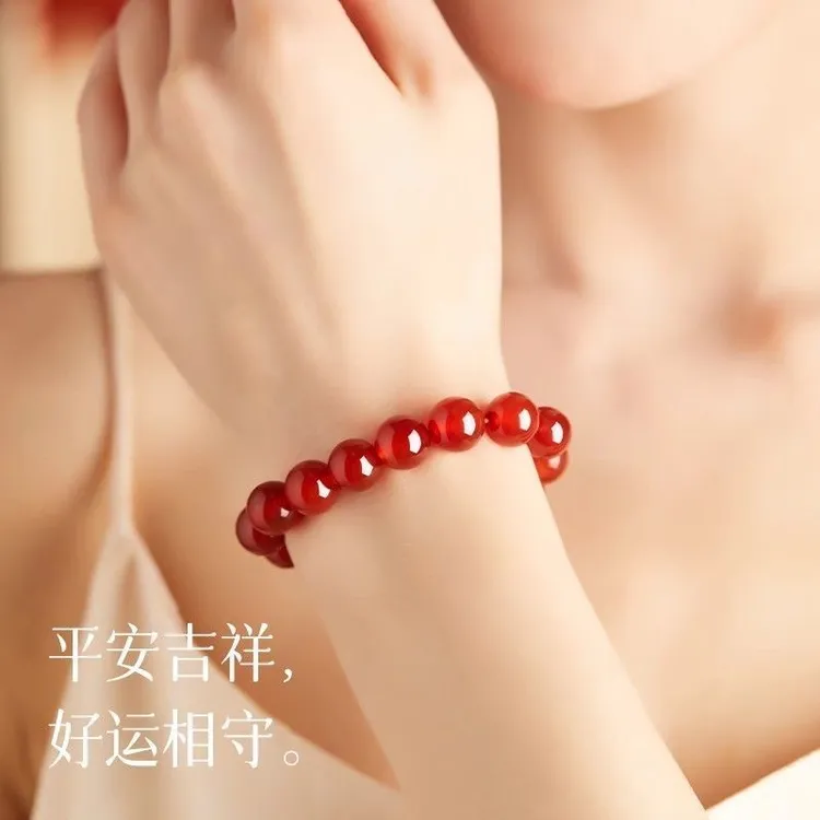 红玛瑙手串轻奢礼物新款天然珠子锦红玛瑙手链10MM玛瑙手链串珠