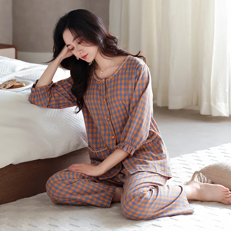 2025春秋新款七分袖睡衣女薄款宽松大码韩版夏天半袖家居服套装