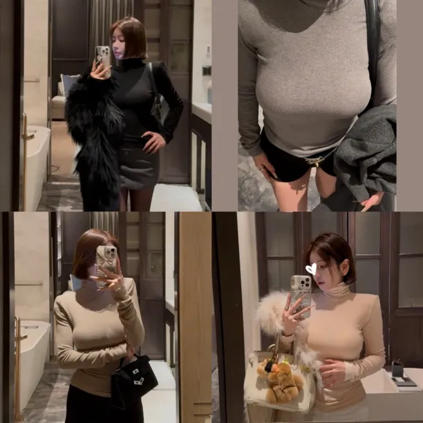 2025冬季柔软厚实基础款双面绒高领打底衫女显瘦长袖气质内搭上衣