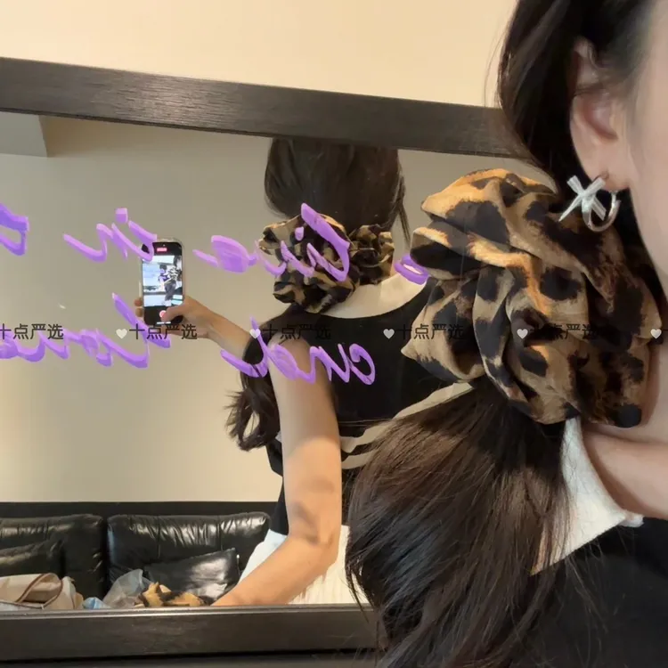 超大号!豹纹大肠发圈韩版网红同款复古风y2k千禧辣妹发绳头绳发饰