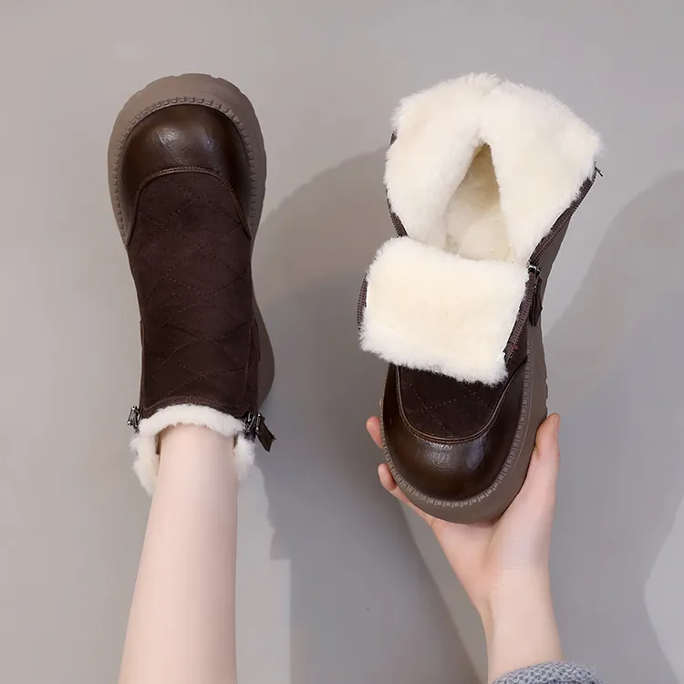 爆款厚底雪地靴女2025冬季新款防滑软底加绒加厚棉鞋小码34显脚小