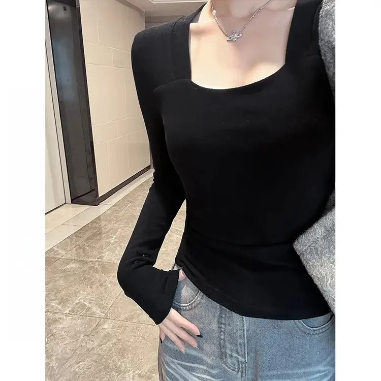 印像家【双面绒】显瘦内搭气质打底衫女秋冬韩版百搭修身V领长袖T恤