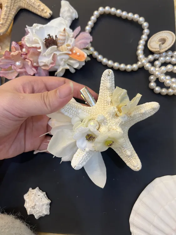 原创发饰 花朵海星贝壳发夹超仙氛围感海边度假拍照发卡头饰