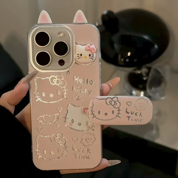 羽纱IMD镂空爱心猫咪防护手机壳适用苹果16华为p70oppo小米15vivo