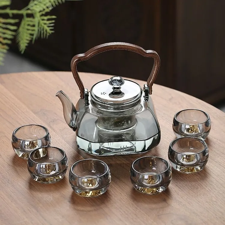 八方来财加厚耐高温全玻璃沏茶壶泡红茶煮茶器家用水分离单壶茶具