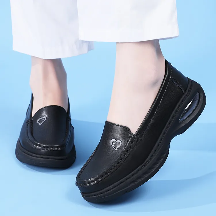 伊陌鸟护士鞋女软底透气不累脚镂空真皮工作鞋防滑厚底医护鞋专用