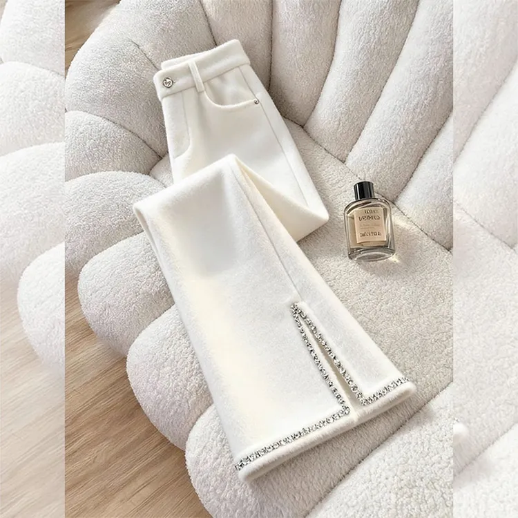 冬季新款宽松休闲裤女百搭气质轻熟风阔腿裤洋气减龄开叉减龄长裤