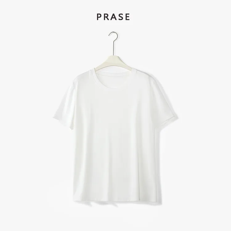 PRASE·噜【云朵T】微胖轻奢设计款夏女舒适经典圆领百搭T恤PR503E82