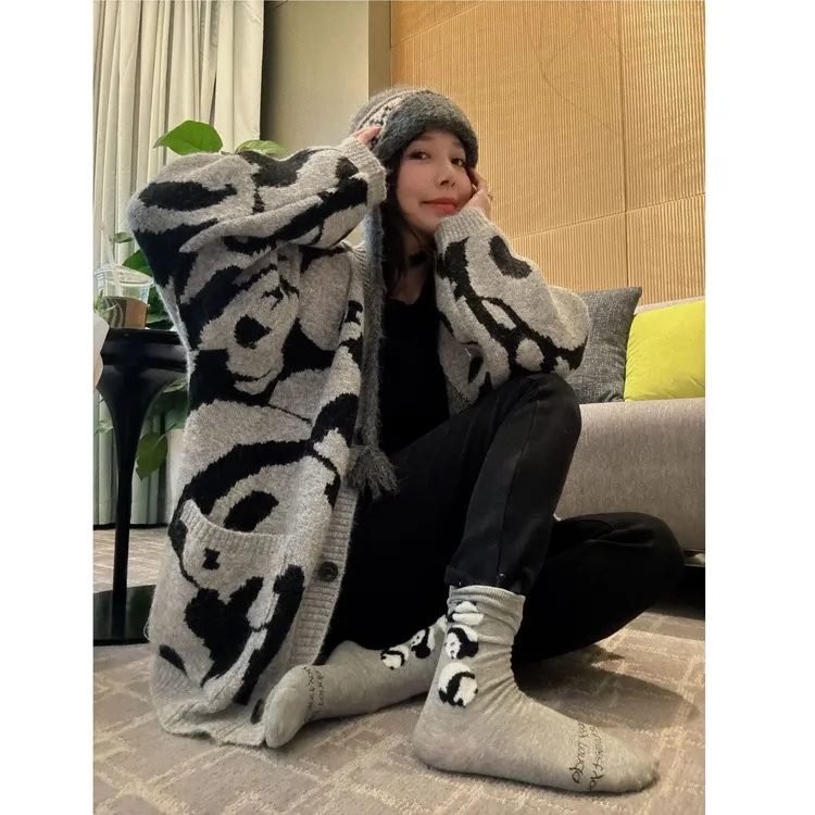 BETTER JOELAY-【山河熊猫】时尚羊毛针织开衫毛衣个性慵懒风Z0929