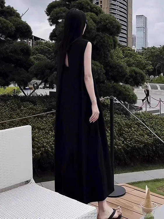 冷感女神 外穿显瘦小众设计感连衣裙无袖极简气质内搭背心长裙