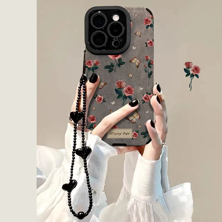 玫瑰蝴蝶适用苹果17pro华为vivo小米oppo瞳眼毛皮手机壳女防摔ins