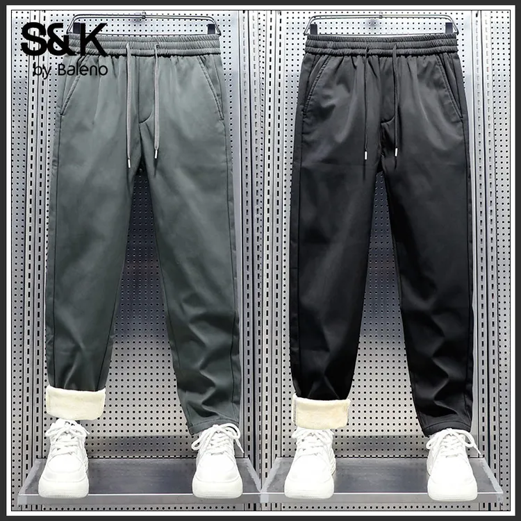 班尼路S&K秋冬季加绒加厚锥形长裤男2025保暖宽松直筒休闲裤男款