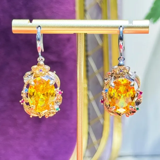 合金耳饰 [连年有余]复古宫廷风黄耳环