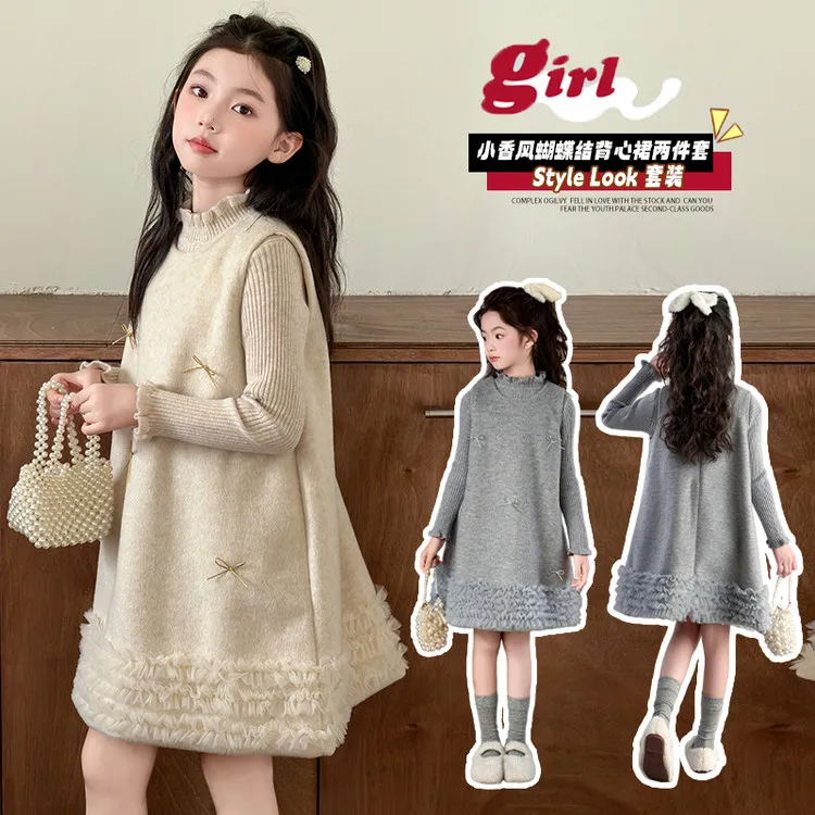 女童中大童2025新款加绒加厚时尚洋气韩版冬季连衣裙6-12岁裙子