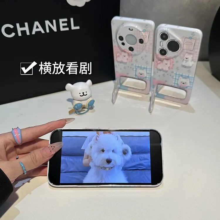 适用立体小狗碎花支架苹果16iPhone15菲林手机壳华为vivo小米oppo