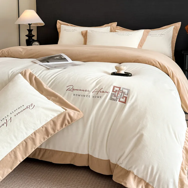 富安娜2025新款A类婴儿绒宝宝绒牛奶绒纯色双拼刺绣床单笠四件套4