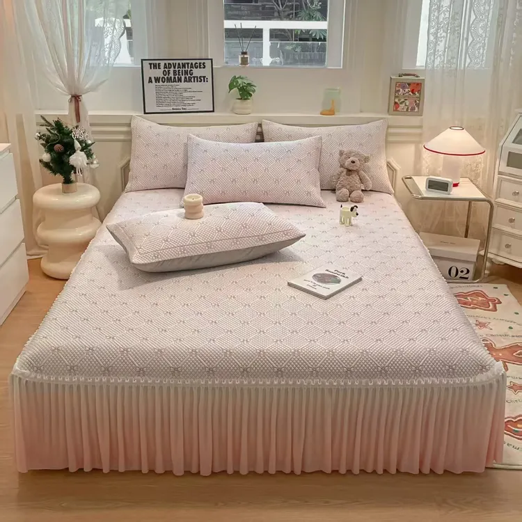 凉席夏天专用2025款蝴蝶结冰豆豆冰丝凉席床裙款ins公主风