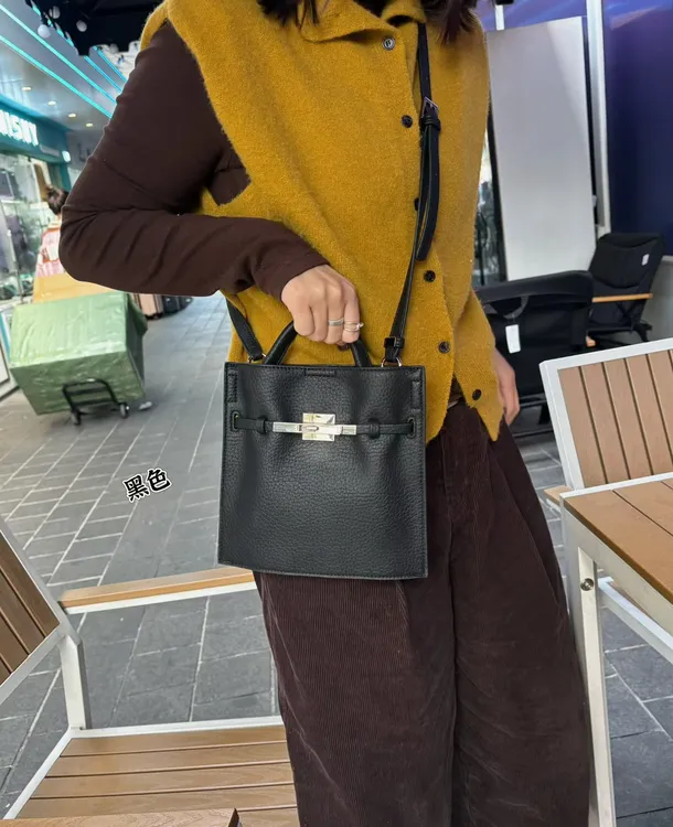 2025新款时尚凯莉包女真皮百搭锁扣手提斜挎包高级感通勤包