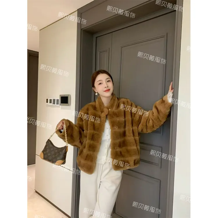 熙贝薇2【绒绒千金】冬季新款横排水貂平替单排扣毛毛短外套 G5967