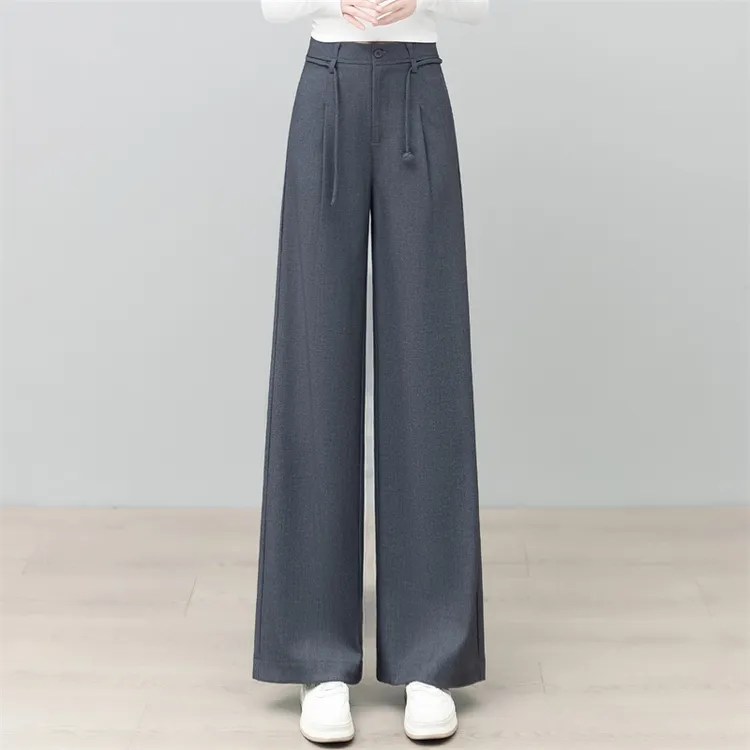 高级柔软毛呢西装阔腿裤女2025秋季新款高腰休闲裤垂感柔软直筒裤