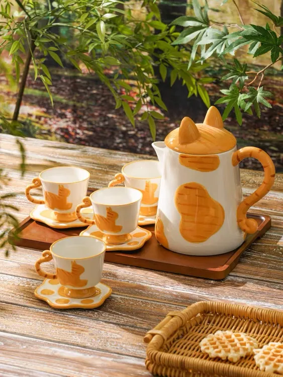 盖子款托盘中国风卡通元素水具套装水杯水具轻奢手绘