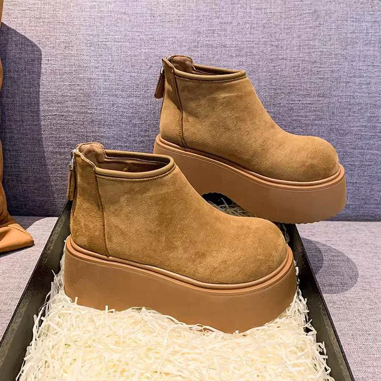 勒脚高帮高跟靴子磨砂皮女鞋秋季