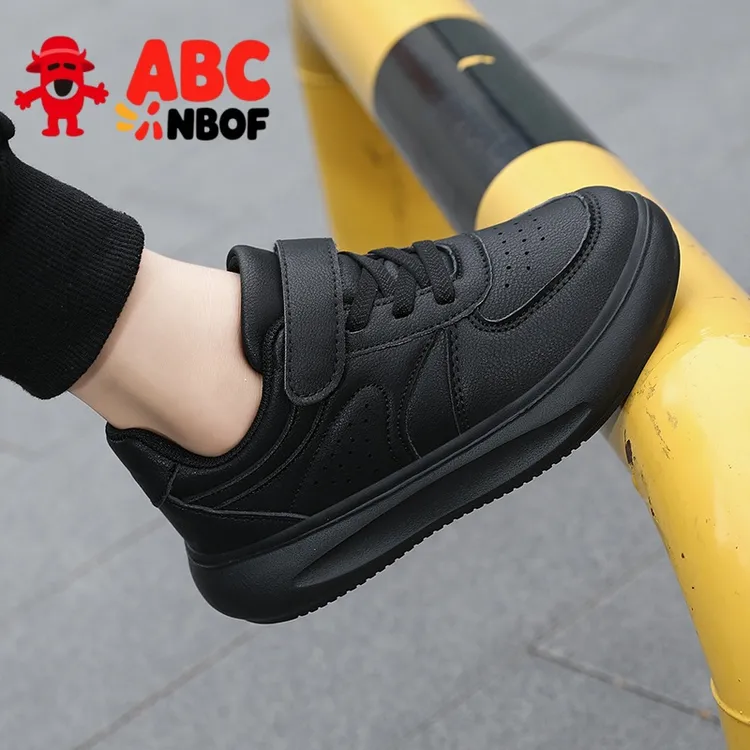 ABC NBOF童鞋儿童黑色运动鞋皮面男童单鞋男中小学生儿童女童板鞋
