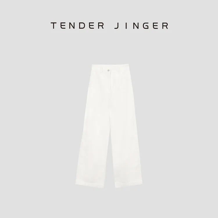 Tender Jinger【专柜】女士简约百搭中高腰阔腿牛仔裤T43PH77668