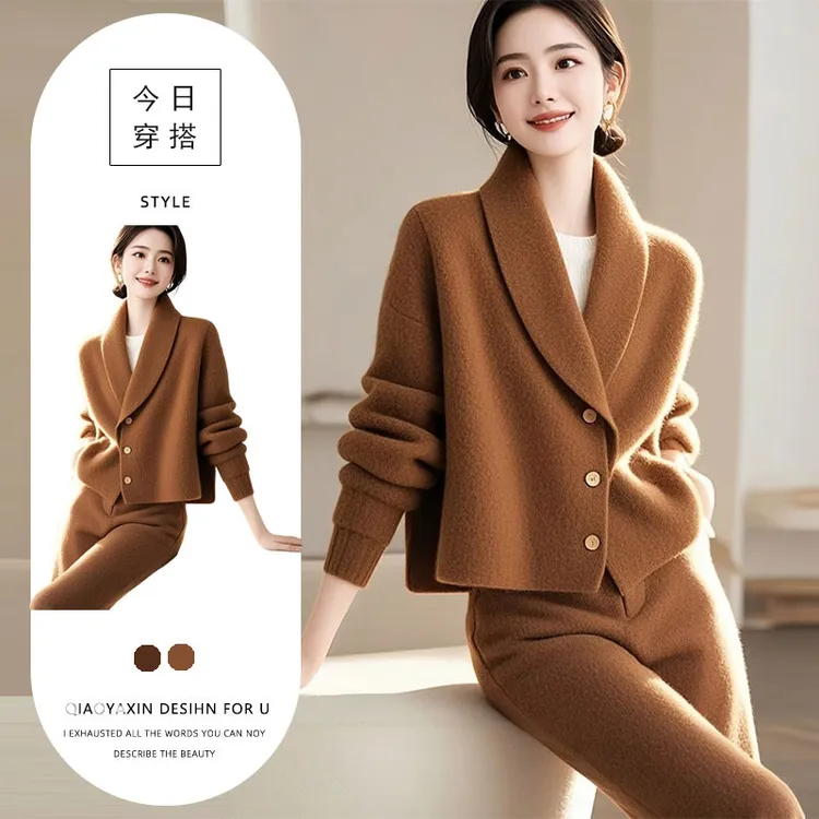 2025新款爆款今年流行漂亮小香风高级感职业针织阔腿裤套装女冬季