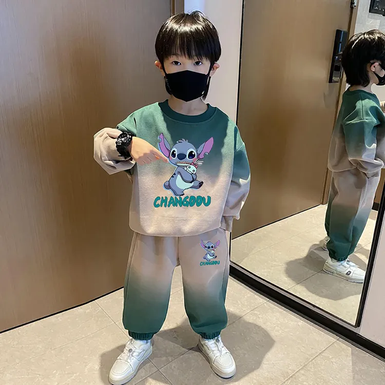 春秋男童装套装秋装2025新款儿童时髦男孩秋冬加绒卫衣长袖两件套