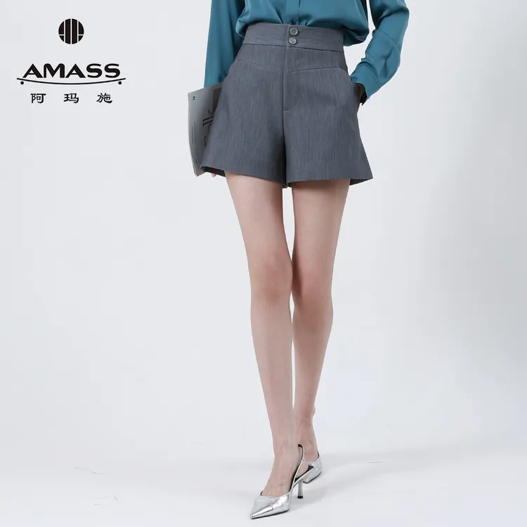 阿玛施AMASS经典基础款时尚百搭简约高腰显瘦直筒短裤女5100427
