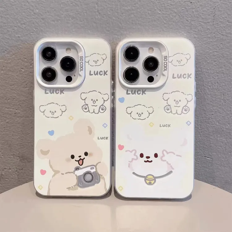 情侣小狗适用苹果15手机壳新款华为卡通vivo可爱小米oppo个性防摔