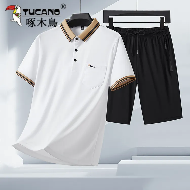 TUCANO/啄木鳥男士夏季冰丝POLO短袖短裤两件套透气休闲运动套装