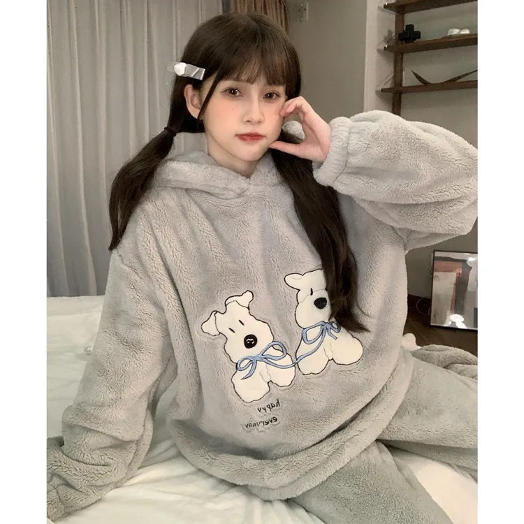 秋冬天睡衣女款爆款2025新款珊瑚绒长毛绒可爱小狗加厚保暖家居服