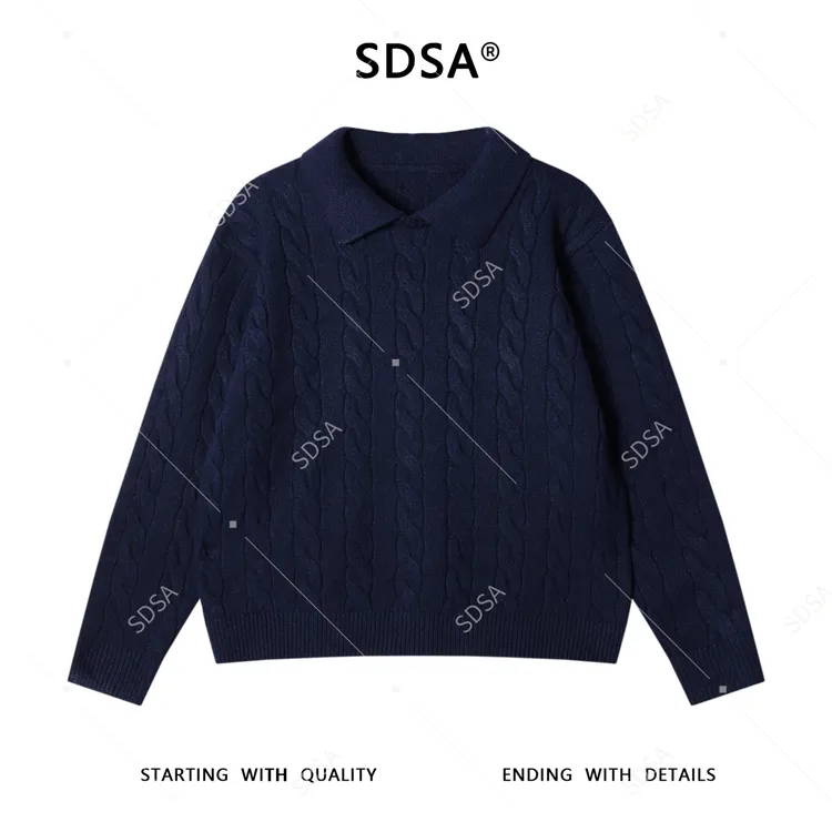 SDSA男士秋冬新款痞帅男装韩版纯色纽花翻领针织衫百搭简约毛衣
