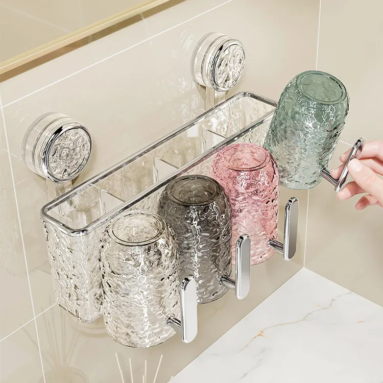吸盘牙刷置物架壁挂免打孔把手新款卫生间放漱口杯牙杯牙膏牙具架
