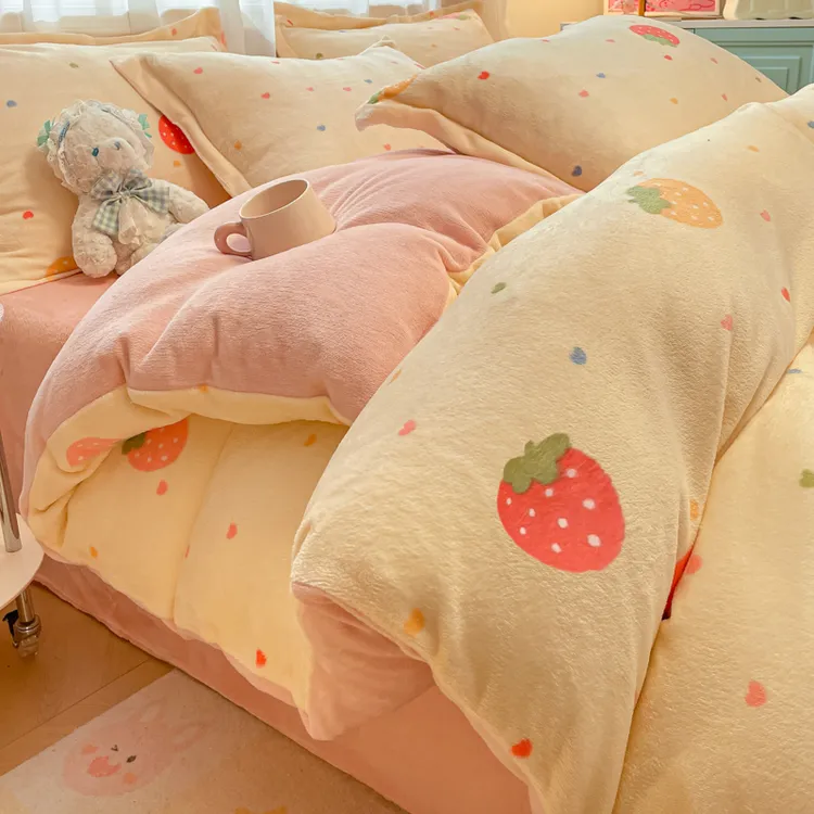 冬季珊瑚牛奶绒单件被套床品四件套加绒床单被罩加绒法兰绒单双人