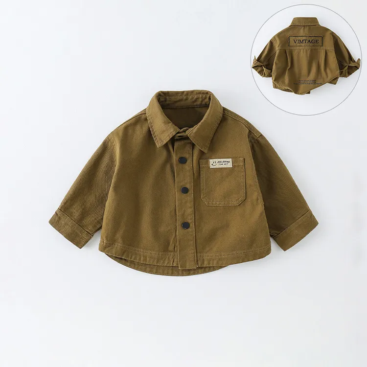 【纯棉】儿童衬衫外套春秋新款男童长袖韩版贴标字母翻领上衣AW601