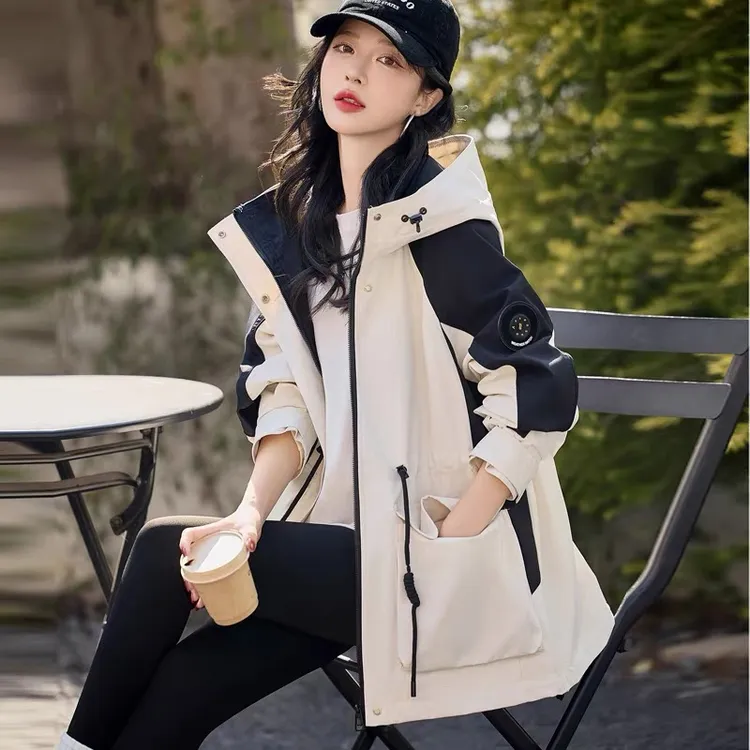 派克服女中长款2025秋季新款时尚宽松气质减龄工装连帽风衣外套潮