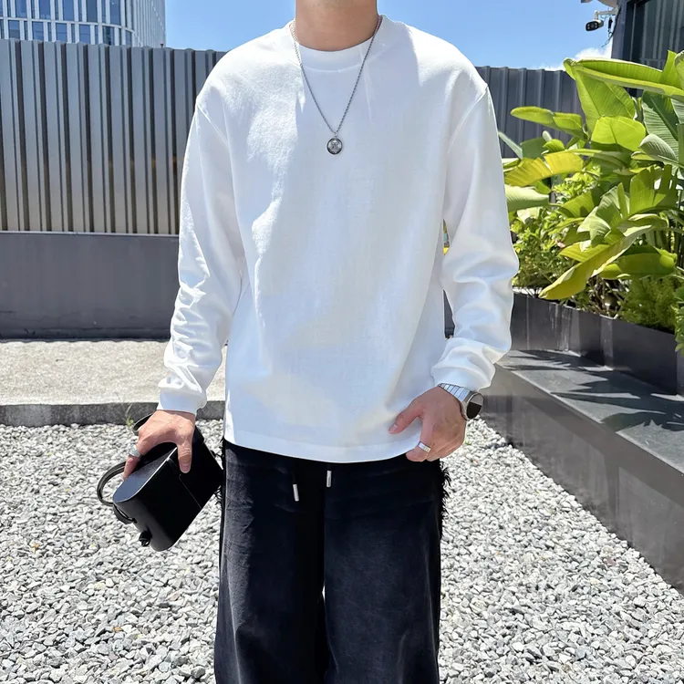 百搭单品！！秋季潮流长袖韩版上衣T恤圆领简约纯色