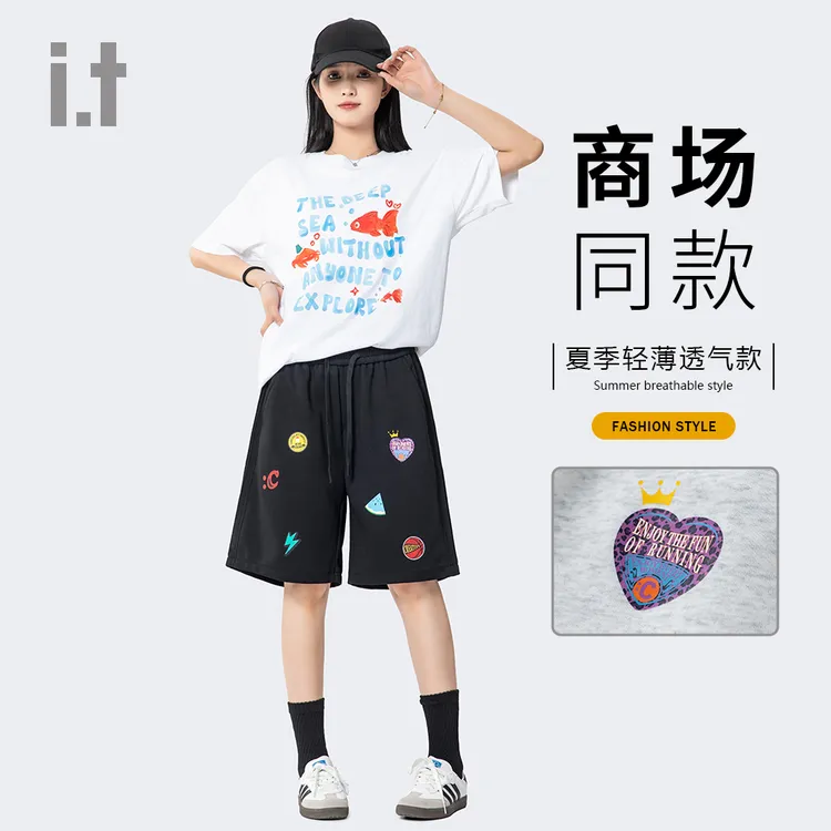 I.T旗下CHOCOOLATE休闲运动短裤男女同款印花针织弹力夏透气轻薄