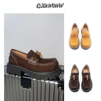 ClickWoww 厚底增高反绒牛角扣装饰乐福鞋女