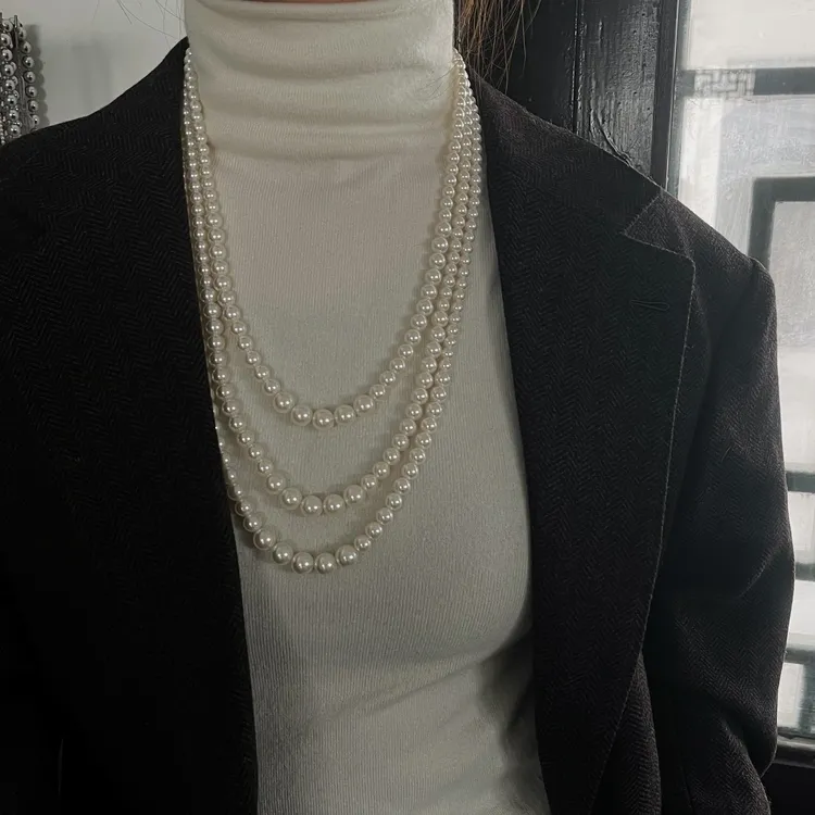 非金属仿珍珠项链 miu系三层渐变毛衣链百搭小众