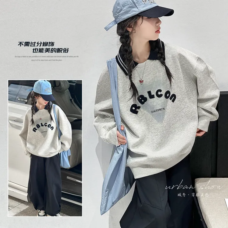 女童卫衣套装春秋款2025新款女孩6-12岁中大童洋气长袖上衣秋装潮