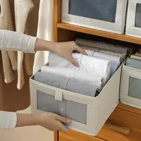 [5个装棉麻可视窗] 环保收纳盒 可折叠衣物杂物整理收纳
