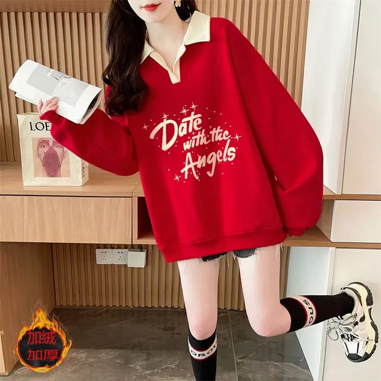 纯棉本命蛇年新爆款红色上衣宽松百搭初高中学生加绒卫衣女秋冬