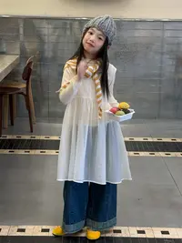 女童连衣裙2025秋季新款吊带裙脚口贴边牛仔裤木耳边打底衫套装