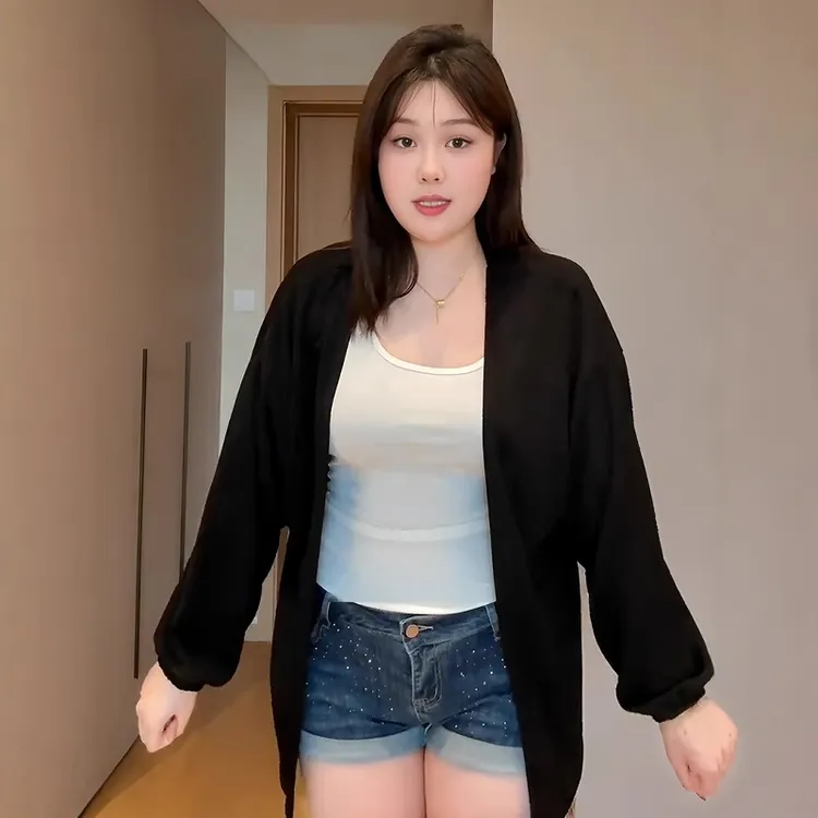 大码休闲复古薄款冰丝针织开衫女秋季胖mm宽松显瘦外套超好看上衣