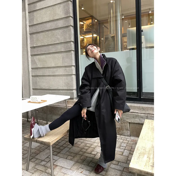 JCCC影子【皓夜】极简一粒扣长款风衣羽绒外套JE3JYF10