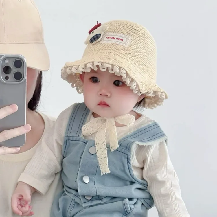 宝宝防晒帽子春夏款韩系洋气蕾丝花边遮阳帽男宝女宝婴幼儿太阳帽